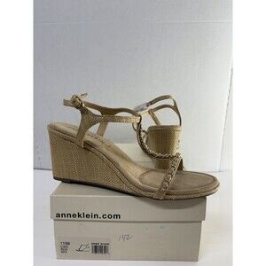 Anne Klein Women's Sloan Raffia Wedge Sandals Open Toe Strappy Slingback Sz 11M
